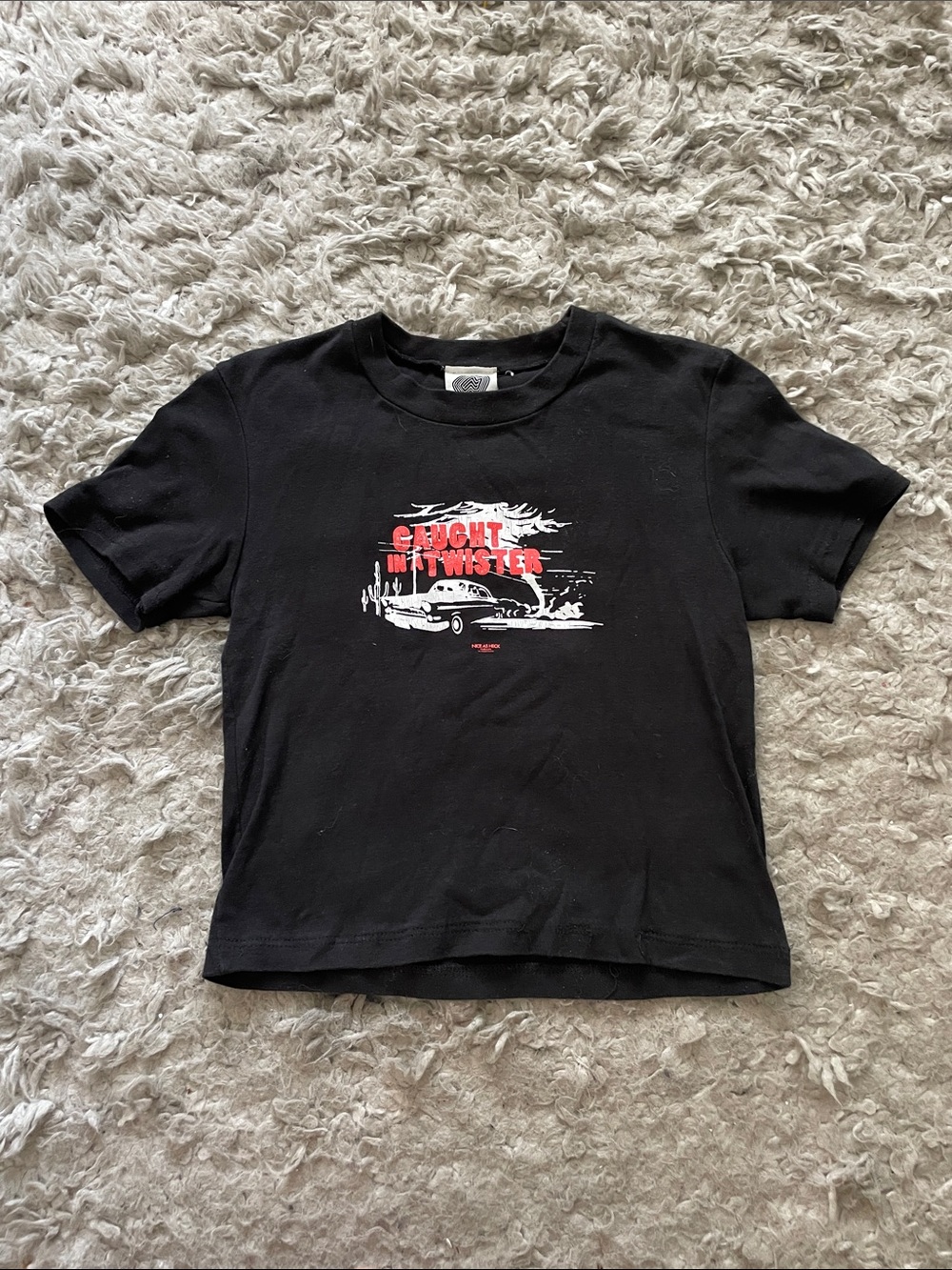Black Graphic “Caught In A Twister” Crop Top